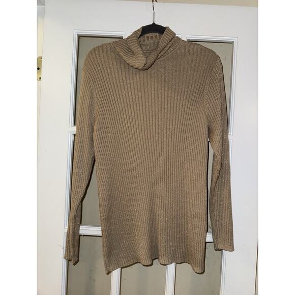 Chico's Turtleneck Sweater Womens Size 3 (XL) Gold Metallic Knit Long Sleeve - Picture 1 of 4